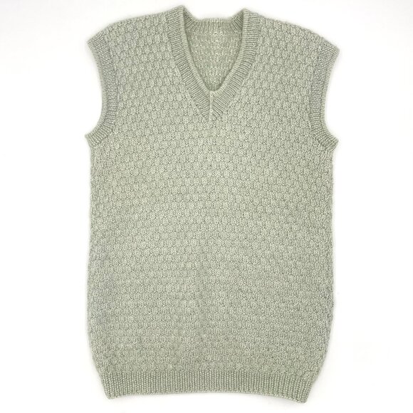 Handmade Sweater Vest Long Sleeveless Pale Green V-Neck Knit Light Academia Top - Picture 1 of 10
